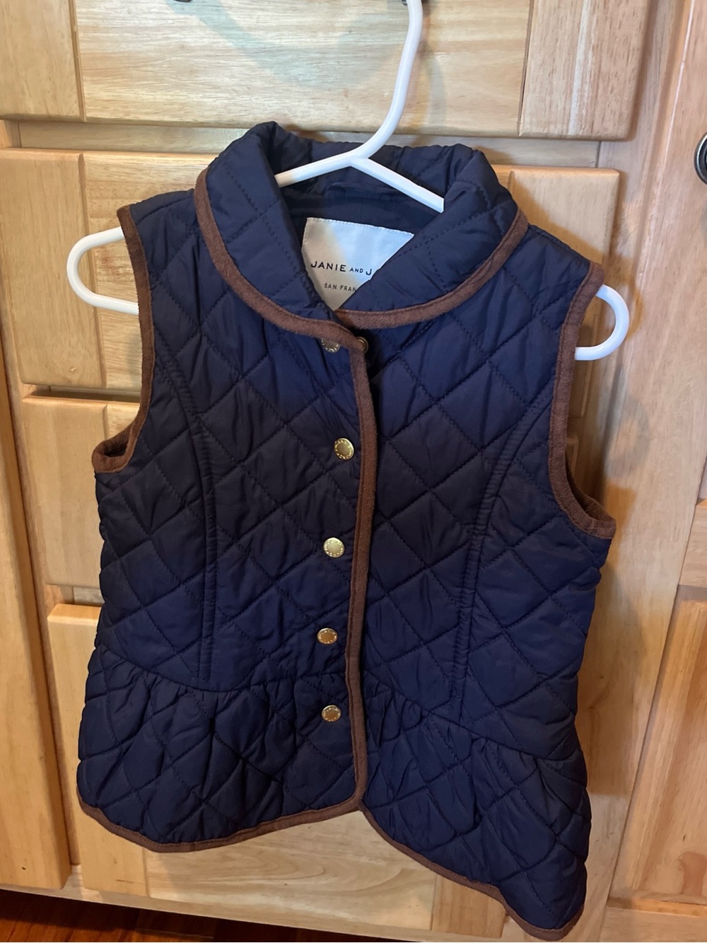 Janie and Jack Girls Quilted Navy Vest Brown Trim Size 3-4.